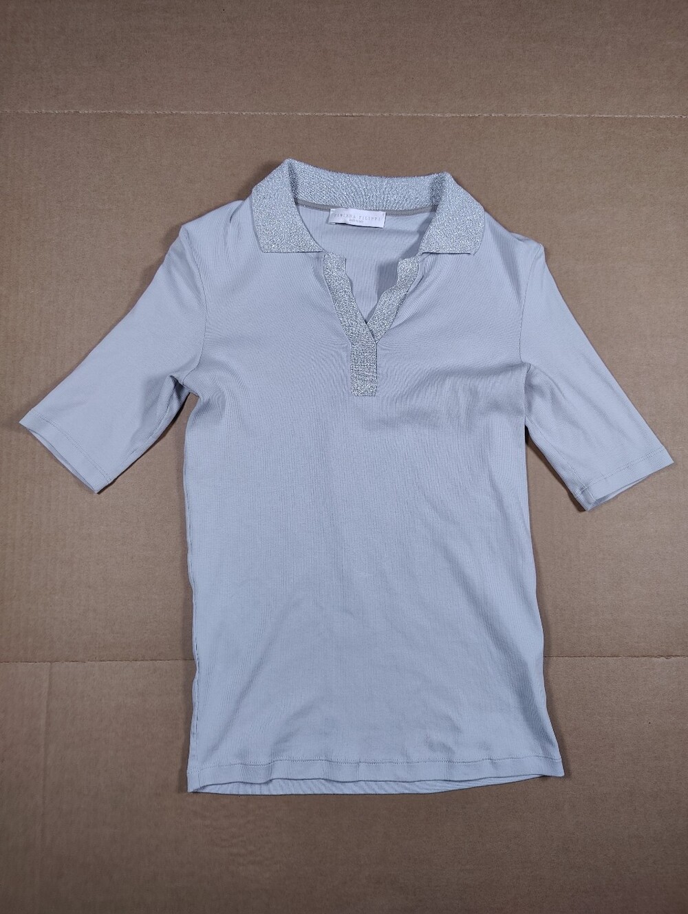Fabiana Filippi Light Blue Cotton Shimmering Collar Polo Sz XS Made In Italy